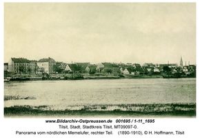 Tilsit, Stadt, Stadtkreis Tilsit   Tilsit, Blick auf die Stadt vom nördlichen Memelufer