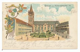 Königsberg (Pr.), Stadtkreis Königsberg  Königsberg, Schloßhof mit Schloßkirche und Blutgericht, Lithographie Königsberg, Schloß