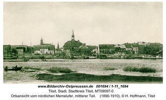 Tilsit, Stadt, Stadtkreis Tilsit   Tilsit, Blick auf die Stadt vom nördlichen Memelufer