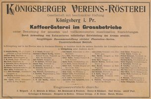 Königsberg (Pr.), Stadtkreis Königsberg  Königsberg (Pr.), Königsberger Vereins - Rösterei Königsberg, Anzeigen