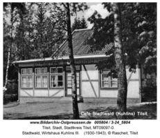 Tilsit, Stadt, Stadtkreis Tilsit Robert-Koch-Weg  Tilsit, Wirtshaus Kuhlins mit Lehmberg im Stadtwald