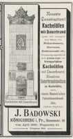 Königsberg (Pr.), Stadtkreis Königsberg Rosenstraße 19 Königsberg (Pr.), Rosenstraße, Kachelöfen mit Dauerbrand, J. Badowski Königsberg, Anzeigen