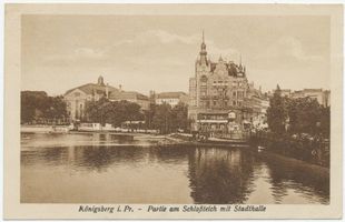 Königsberg (Pr.), Stadtkreis Königsberg  Königsberg, Partie am Schloßteich mit Stadthalle II Königsberg, Schloßteich