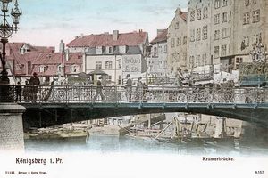 Königsberg (Pr.), Stadtkreis Königsberg Kneiph. Langgasse Königsberg, Krämerbrücke coloriert Königsberg, Krämerbrücke
