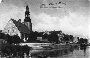 Tilsit, Stadt, Stadtkreis Tilsit  88 Tilsit, Deutsche Kirche, Memelstr. mit Bollwerk XXIII Tilsit, Deutsche Kirche (Deutschordens-Kirche, Stadtkirche, Alte Kirche)