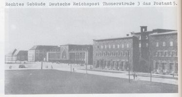 Königsberg (Pr.), Stadtkreis Königsberg Thorner Straße 3 Königsberg, Thorner Straße,  Bahnhof und Deutsche Reichspost, Postamt 5, rechtes Gebäude Königsberg, Hauptbahnhof