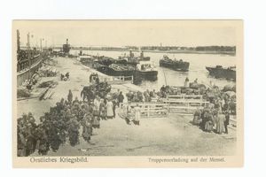 Tilsit, Stadt, Stadtkreis Tilsit  Tilsit, Truppen zur Verschiffung am Bollwerk I Tilsit, Kai-Anlagen und Memelstr.