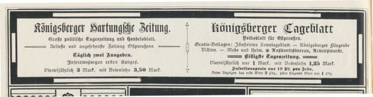 Königsberg (Pr.), Stadtkreis Königsberg  Königsberg (Pr.), Königsberger Hartungsche Zeitung und Königsberger Tageblatt Königsberg, Anzeigen