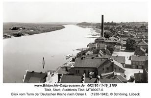 Tilsit, Stadt, Stadtkreis Tilsit Schloßplatz  Tilsit, südliches Memelufer östlich der Luisenbrücke