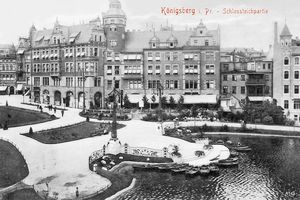 Königsberg (Pr.), Stadtkreis Königsberg Münzplatz Königsberg, Schloßteichpartie und Blick auf Café Imperial Königsberg, Schloßteich
