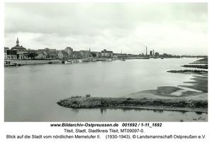 Tilsit, Stadt, Stadtkreis Tilsit   Tilsit, Blick auf die Stadt vom nördlichen Memelufer