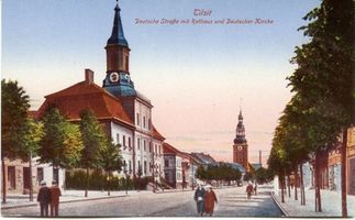 Tilsit, Stadt, Stadtkreis Tilsit  Tilsit,Stadt, Deutsche Straße in Höhe des Rathauses, Blick nach Osten X Tilsit, Rathaus