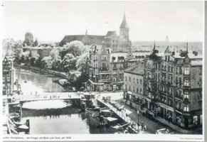 Königsberg (Pr.), Stadtkreis Königsberg  Königsberg, Blick über den neuen Pregel zum Dom, Schmiedebrücke II Königsberg, Synagoge