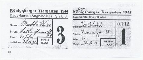 Königsberg (Pr.), Stadtkreis Königsberg Hufenallee Königsberg (Pr.), Hufenallee, Tiergarten, Dauerkarte Königsberg, Tiergarten