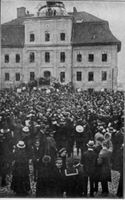 Tilsit, Stadt, Stadtkreis Tilsit  Tilsit, Protestversammlung gegen einen Gewaltfrieden vor dem Rathaus, 18.Mai 1919 