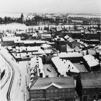 Tilsit, Stadt, Stadtkreis Tilsit Dammstraße Tilsit, Dammstraße mit Blick  Überm Teich  (Winteraufnahme) Tilsit, Ortsteil Übermteich