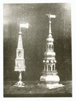 Tilsit, Stadt, Stadtkreis Tilsit  Tilsit, Kirchengerät, rechts Turm der Deutschen Kirche, links jüdisches Gerät Bilder mit unbekannter Quelle