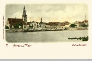 Tilsit, Stadt, Stadtkreis Tilsit  Tilsit, Ansicht von der Memelseite coloriert I 