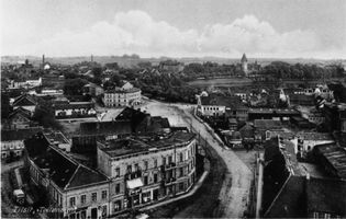 Tilsit, Stadt, Stadtkreis Tilsit  Tilsit, Blick von der Deutschen Kirche auf die Dammstraße IV Tilsit, Ortsteil östlich der Schleusenbrücke, Ortsteil Tilsit-Preußen