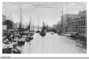 Königsberg (Pr.), Stadtkreis Königsberg  Königsberg, Börse und Pregel von der Grünen Brücke Königsberg, Börse am Pregel