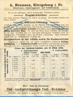 Königsberg (Pr.), Stadtkreis Königsberg  Königsberg (Pr.), Werbung und Preisliste Schilderfabrik A. Neumann 