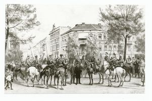 Tilsit, Stadt, Stadtkreis Tilsit  Tilsit, Thesingplatz, Abholung des Oberbürgermeister Pohl durch ein Kommando der Zarenarmee am 24.08. 1914 