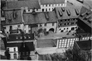 Tilsit, Stadt, Stadtkreis Tilsit Packhofstraße Tilsit, Blick von der Deutschen Kirche auf die Hinterhöfe der Packhofstraße 14-16 Tilsit, Bereich westl. Fletcherplatz, nördl. Hohe Str., östl. Schenkendorfplatz, südl. Deutsche Str.