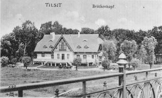 Tilsit, Stadt, Stadtkreis Tilsit  Tilsit, Blick von der Luisen-Brücke auf das Restaurant  Brückenkopf  Tilsit, Ortsteil Übermemel