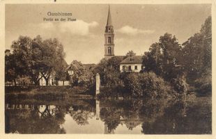 Gumbinnen, Stadt, Kreis Gumbinnen  Gumbinnen, Flußpartie mit Altstädtischer Kirche VII 