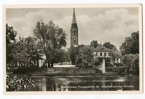 Gumbinnen, Stadt, Kreis Gumbinnen Kirchenplatz Gumbinnen, Flußpartie mit Altstädtischer Kirche 