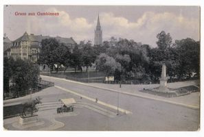 Gumbinnen, Stadt, Kreis Gumbinnen Magazinplatz Gumbinnen, Elchstandbild und Kriegerdenkmal Gumbinnen, Elchdenkmal