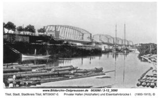 Tilsit, Stadt, Stadtkreis Tilsit   Tilsit, Privater und Städtischer Hafen an der Eisenbahnbrücke