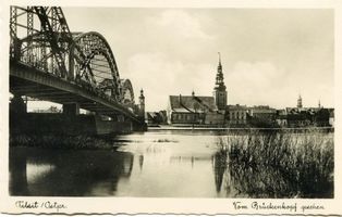 Tilsit, Stadt, Stadtkreis Tilsit  Tilsit,Stadt, Königin-Luise-Brücke und Deutsche Kirche von Übermemel aus V 