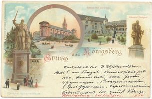 Königsberg (Pr.), Stadtkreis Königsberg  Königsberg (Pr.), Schloßhof und Kirche, Kaiser Wilhelm- und Albrecht Denkmal Königsberg, Schloß