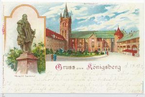 Königsberg (Pr.), Stadtkreis Königsberg  Königsberg, Schloßhof und Albrecht Denkmal, Lithographie Königsberg, Schloß