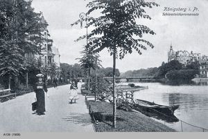 Königsberg (Pr.), Stadtkreis Königsberg Schlossteichpromenade Königsberg, Schloßteichpromenade mit Frau und Mädchen Königsberg, Schloßteich