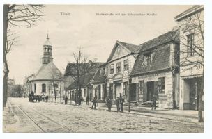 Tilsit, Stadt, Stadtkreis Tilsit Hohe Straße Tilsit, Christuskirche (Landkirche, Litauische Kirche), Blick von Osten XV Tilsit, Hohe Str. zwischen Schenkendorfplatz und Fletcherplatz, nördlicher Teil (Nr. 1-8)