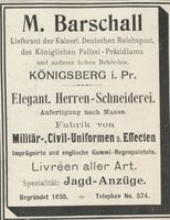 Königsberg (Pr.), Stadtkreis Königsberg  Königsberg, Königsberg, Herrenschneiderei, M. Barschall Königsberg, Anzeigen