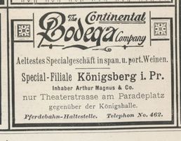 Königsberg (Pr.), Stadtkreis Königsberg Theaterstraße Königsberg (Pr.), Theaterstraße, Spezialgeschaeft für span.Weine, Bodega Königsberg, Anzeigen