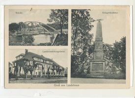 Haselberg (Ostpr.), Kreis Schloßberg  Lasdehnen, Brücke, Landeserziehungsheim, Kriegerdenkmal 