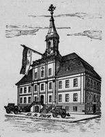 Tilsit, Stadt, Stadtkreis Tilsit Deutsche Straße Tilsit, Rathaus, Zeichnung zum Gedenken an die Befreiung von russischer Besatzung am 13.9.1914 Tilsit, Rathaus