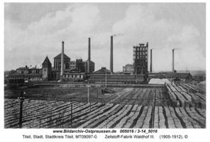 Tilsit, Stadt, Stadtkreis Tilsit   Tilsit, Zellstoff-Fabrik auf der Mühleninsel