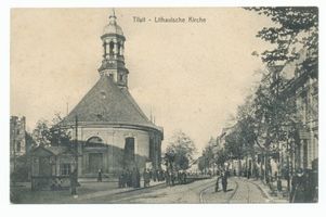 Tilsit, Stadt, Stadtkreis Tilsit Hohe Straße Tilsit, Christuskirche (Landkirche, Litauische Kirche), Blick von Westen III Tilsit, Hohe Str. zwischen Saarstr. (fr. Kirchenstr.) und Dammstr., südlicher Teil (Nr. 82-96)