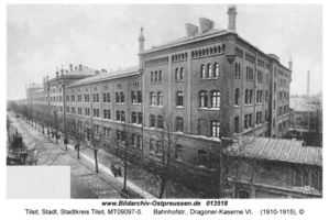 Tilsit, Stadt, Stadtkreis Tilsit Bahnhofstraße  Tilsit, Dragoner-Regiment Prinz Albrecht v. Preußen Lithau. No. 1