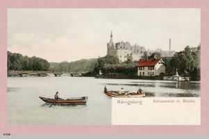 Königsberg (Pr.), Stadtkreis Königsberg  Königsberg, Schloßteich mit Brücke und Gondeln (coloriert) Königsberg, Schloßteichbrücke