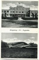 Königsberg (Pr.), Stadtkreis Königsberg  Königsberg, Flughafen Devau, Empfangsgebäude, Vorderansicht und Flugfeld mit Junkers F 13 Königsberg, Flughafen Devau