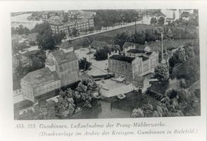 Gumbinnen, Stadt, Kreis Gumbinnen  Gumbinnen, Luftbild von den Prang-Mühlenwerken 