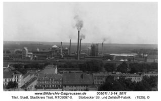 Tilsit, Stadt, Stadtkreis Tilsit Stolbecker Straße  Tilsit, Zellstoff-Fabrik auf der Mühleninsel