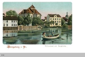 Königsberg (Pr.), Stadtkreis Königsberg  Königsberg, Schlossteich mit Burgkirche coloriert III Königsberg, Schloßteich