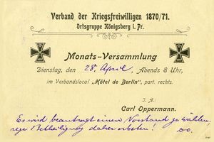 Königsberg (Pr.), Stadtkreis Königsberg  Königsberg, Verband der Kriegsfreiwilligen 1870/71 